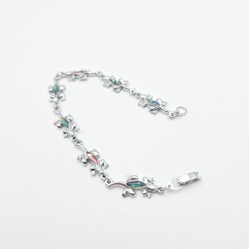 Vintage S-80 Lizard Bracelet Multi-Colored Resin Silver‎ Plate 8" FREE $HIPPING! - Picture 5 of 14
